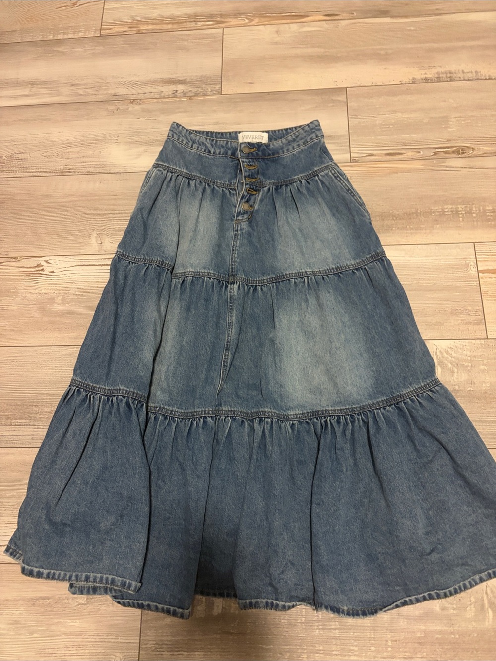 Vervet By Flying Monkey Tiered Denim Maxi Skirt Size Small - Picture 7 of 7